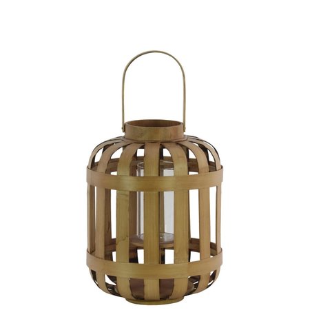 URBAN TRENDS COLLECTION Wood Round Lantern with Lattice Design Body  Handle Natural Wood Brown Small 41048